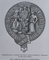 Darstellung Eduards des Schwarzen Prinzen, der in Verehrung der Heiligen Dreifaltigkeit kniet