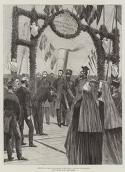 Rückkehr von Prinz Alexander nach Bulgarien, Ankunft in Rustchuk (Gravur)