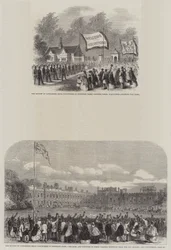 Parade der Lancashire Rifle Volunteers im Knowsley Park (Stich)