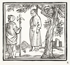 Robert erhängt sich, Illustration aus Chap-books des achtzehnten Jahrhunderts von John Ashton, veröffentlicht 1882