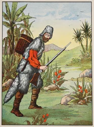 Robinson Crusoe, Illustration aus Die Geschichte von Robinson Crusoe: Eine Adaption für Kinder nach Defoes Sprache, veröffentlicht von Griffith Farran Browne & Co. Limited, London
