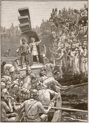 Römische Soldaten verlassen Britannien, Illustration aus Cassells Illustrierter Geschichte Englands