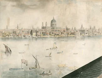 Dachansicht der St. Pauls Kathedrale, London, und der Themse