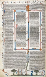 Text und Bas-de-page-Szene eines Mannes und einer Frau vor einem Gebäude, aus 