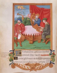 Tudor-Musiker, aus dem Psalter von Heinrich VIII., um 1530-47