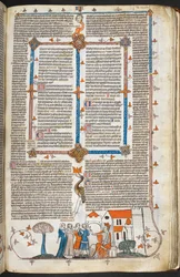 König verteidigt seinen Palast und Randdekoration, Illustration aus den 