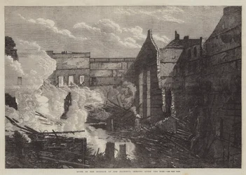 Ruinen des Inneren des Theaters Ihrer Majestät nach dem Brand (Stich)