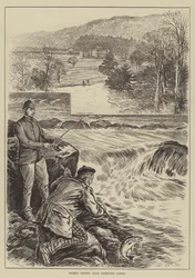 Lachsangeln in der Nähe von Taymouth Castle (Stich)