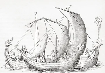 Sächsische Schiffe, nach einer Gravur in Strutts Chronicle of England, aus Old England: A Pictorial Museum, veröffentlicht 1847
