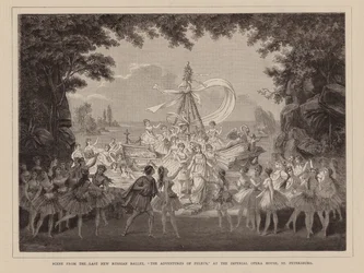 Szene aus dem neuesten russischen Ballett, "Die Abenteuer des Peleus," im Kaiserlichen Opernhaus, St. Petersburg (Gravur)