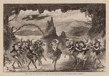 Szene aus dem Pantomime "Jack und die Bohnenranke" im Theatre Royal, Sheffield (Gravur)