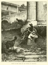 Szene in den Ruinen des Tempels des Vespasian