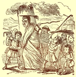 Schüler verprügeln den Lehrer, Illustration aus Die komische Geschichte Roms von Gilbert Abbott a Beckett, veröffentlicht um 1850