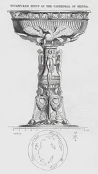 Skulpturierte Weihwasserschale in der Kathedrale von Siena (Gravur)