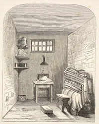 Separate Zelle im alten Teil des Gefängnisses von Brixton, Illustration aus The Criminal Prisons of London and Scenes from Prison Life von Henry Mayhew und John Binny, veröffentlicht 1862