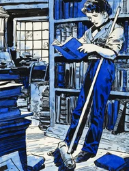 Dienerjunge liest Robinson Crusoe