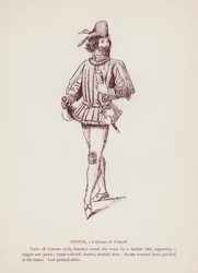Shakespeares Die lustigen Weiber von Windsor: Pistol, ein Anhänger von Falstaff (Lithographie)