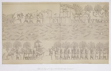 Belagerung einer Stadt am Flussufer, Tafel 42 aus Ninive und seine Überreste von Austen Henry Layard (1817-94) veröffentlicht 1849