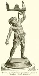Silenus. (Lampenträger in grünem Bronze, gefunden in Pompeji. Neapel Museum) (Stich)