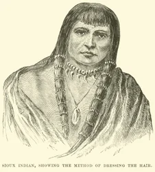 Sioux-Indianer, zeigt die Methode des Haarstylings