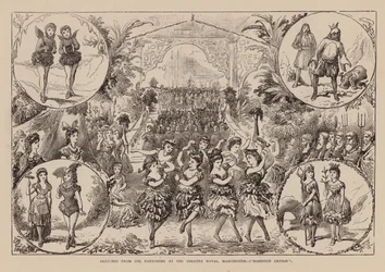 Skizzen aus der Pantomime am Theatre Royal, Manchester, Robinson Crusoe
