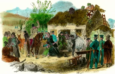 Soziale Bedingungen in Irland 1848 Vertreibung von Bauern (Illustration London News vom 16. Dezember 1848)