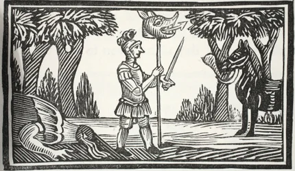 St. Georg mit dem Drachenkopf, Illustration aus Chap-books des achtzehnten Jahrhunderts von John Ashton, veröffentlicht 1882