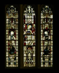 St. Maria und St. Johannes mit einer zusammengesetzten weiblichen Heiligen in der Mitte, späte 14. Jahrhundert