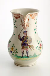 Staffordshire Krug mit Figur im Hochlandkostüm dekoriert, 1755