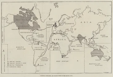 Stationen, Werften und Kohlehafen der britischen Marine (Gravur)