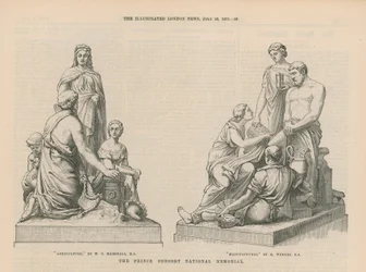 Statuen, die Landwirtschaft und Manufakturen darstellen