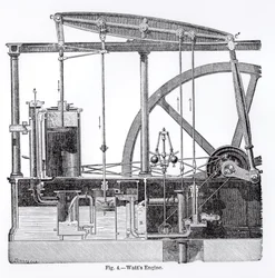 Dampfmaschine entworfen von James Watt (1736-1819), von Bonnafoux