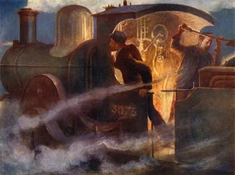 Dampflokomotive bei Nacht