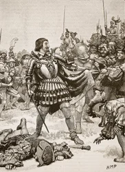 Kapitulierung von Franz auf dem Schlachtfeld von Pavia, Illustration aus Cassells Illustrierter Geschichte Englands