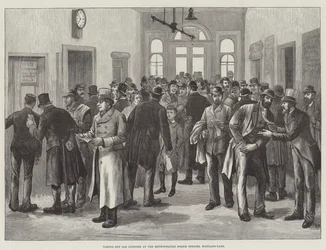 Erwerb von Taxilizenzen bei den Metropolitan Police Offices, Scotland Yard (Stich)
