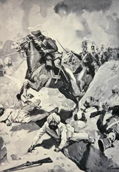 Thackwell führt die 3. Leichten Dragoner durch Sikh-Erdwerke, Schlacht von Sobraon