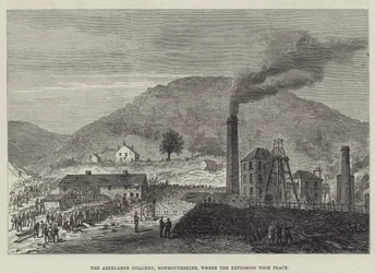 Die Abercarne-Kohlenmine, Monmouthshire, wo die Explosion stattfand (Gravur)
