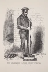 Der arbeitsfähige arme Straßenkehrer, nach dem Daguerreotypie von Richard Beard, Illustration aus London Labour and London Poor von Henry Mayhew, veröffentlicht 1862