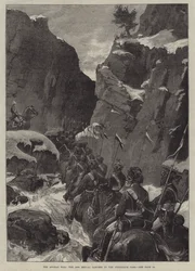 Der Afghanische Krieg, die 10. Bengalischen Lanzenreiter im Jugdulluk-Pass (Gravur)