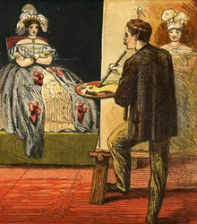 Der Künstler malt ein Porträt in seinem Atelier