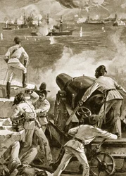 Die britische Flotte bombardiert die Häfen von Alexandria, 11. Juli 1882