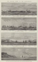 Die britische Flotte in den Dardanellen (Gravur)