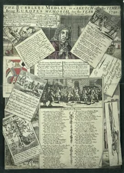 Das Medley des Blasenmachers oder eine Skizze der Zeiten, Europas Denkmal für das Jahr 1720, satirische Gravur