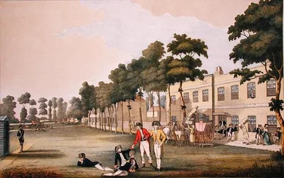 Die Kadettenkaserne im Arsenal, London (Farblithografie)