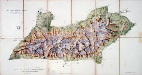 Die Kette des Mont Blanc, aus einer tatsächlichen Vermessung im Jahr 1863 von A. Adams Reilly, veröffentlicht in A Record of Mountain Adventure and Scientific Observation for the Alpine Club, 1865