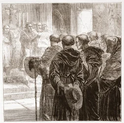 Die Räte lösen den Augustinerorden in Zürich auf, 1524, Illustration aus Die Geschichte des Protestantismus von James Aitken Wylie, veröffentlicht 1878