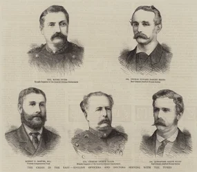 Die Krise im Osten, englische Offiziere und Ärzte im Dienst der Türken (Gravur)