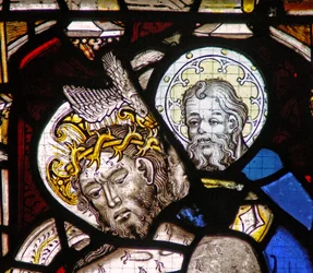 Ostfenster (Ew), Darstellung der Dreifaltigkeit und des Stifters John Walker