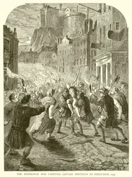 Der Edinburgher Mob trägt Captain Porteous zur Hinrichtung, 1737