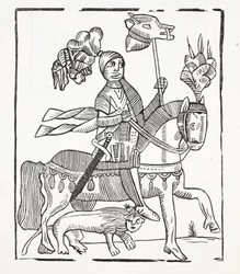 Die berühmte Geschichte von Guy, Earl of Warwick, Illustration aus Chap-books des achtzehnten Jahrhunderts von John Ashton, veröffentlicht 1882